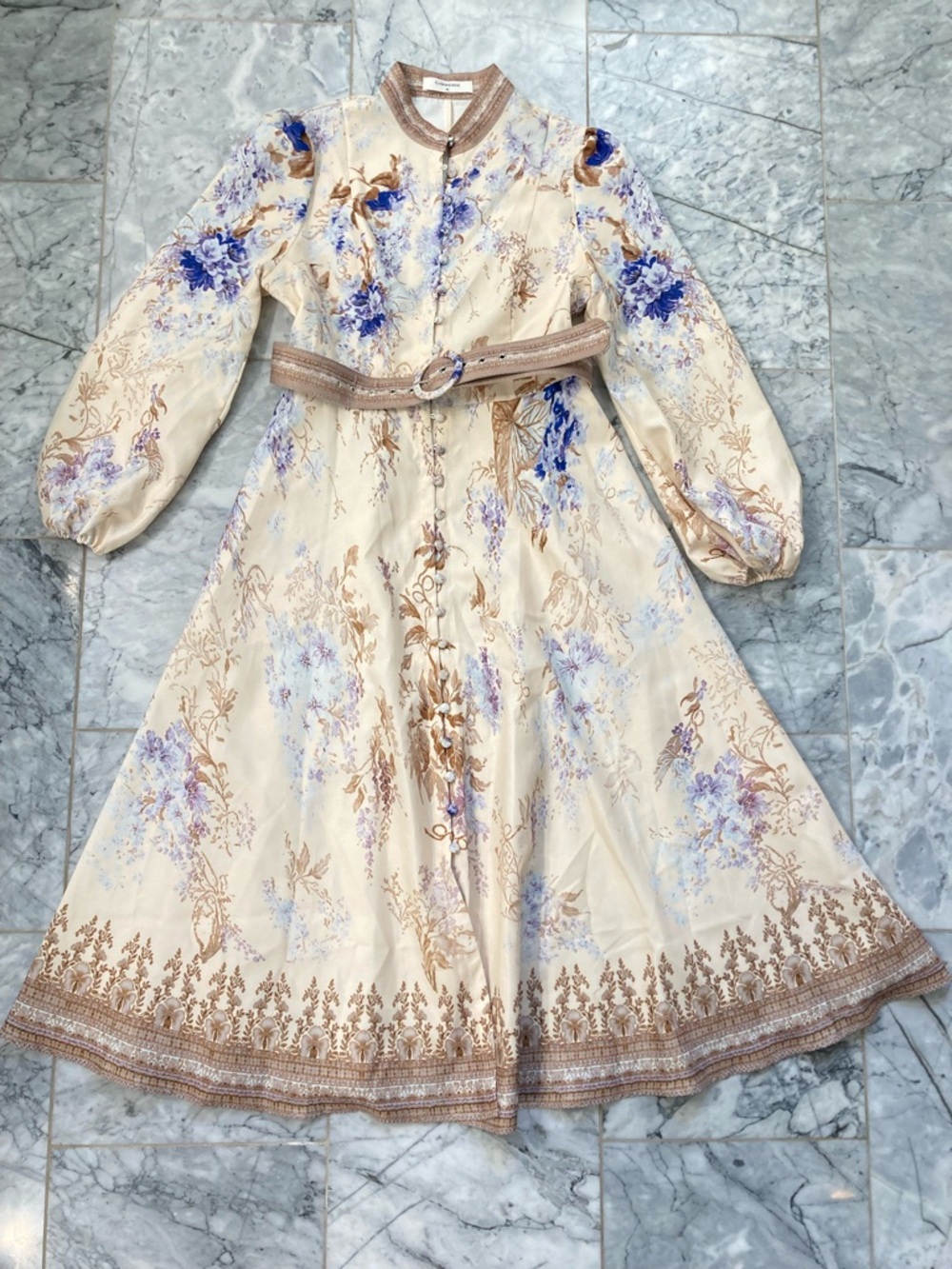 COMMENSE Cream Purple Floral Print Belted Maxi Dress - Picture 4 of 12